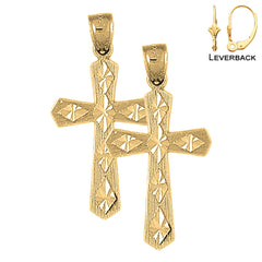 Sterling Silver 37mm Passion Cross Earrings (White or Yellow Gold Plated)