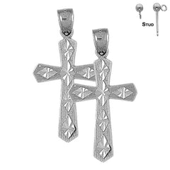 Sterling Silver 37mm Passion Cross Earrings (White or Yellow Gold Plated)