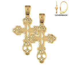 Sterling Silver 39mm Budded Cross Earrings (White or Yellow Gold Plated)
