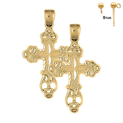 Sterling Silver 39mm Budded Cross Earrings (White or Yellow Gold Plated)