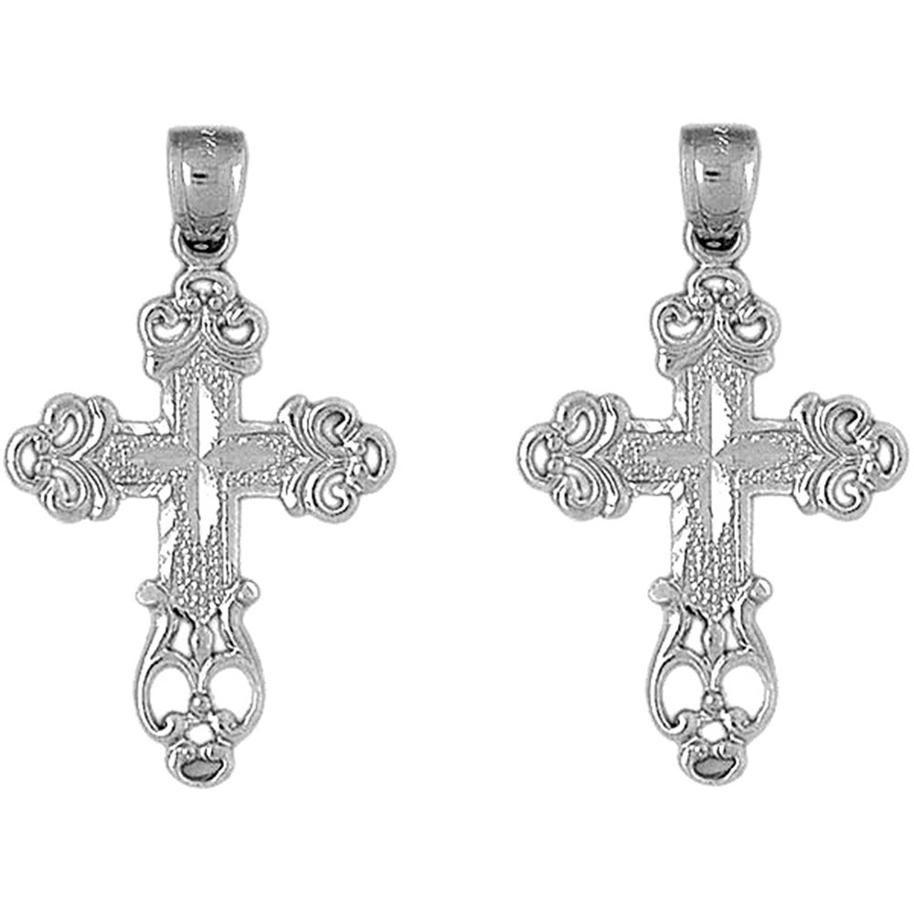 Sterling Silver 39mm Budded Cross Earrings