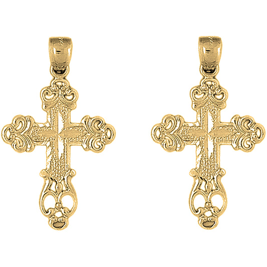 14K or 18K Gold 39mm Budded Cross Earrings