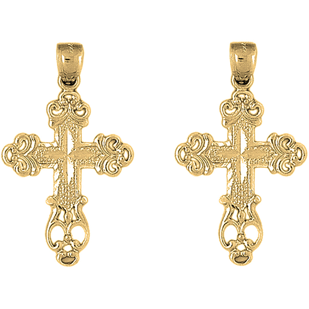 Yellow Gold-plated Silver 39mm Budded Cross Earrings