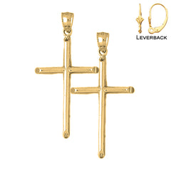 Pendientes de Cruz Latina Hueca de Oro de 14K o 18K