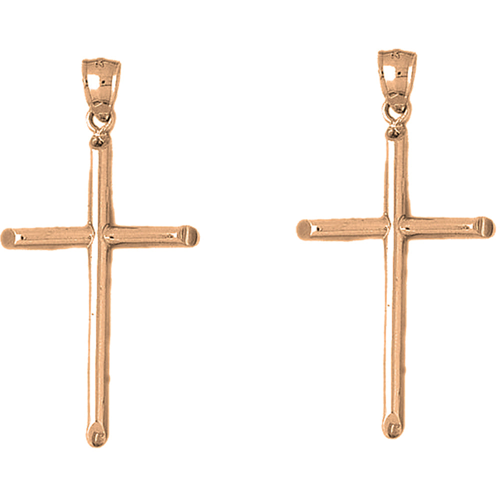 14K or 18K Gold 53mm Hollow Latin Cross Earrings