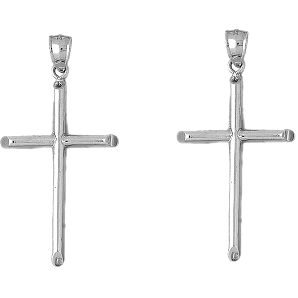 Sterling Silver 53mm Hollow Latin Cross Earrings