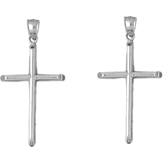 Sterling Silver 53mm Hollow Latin Cross Earrings