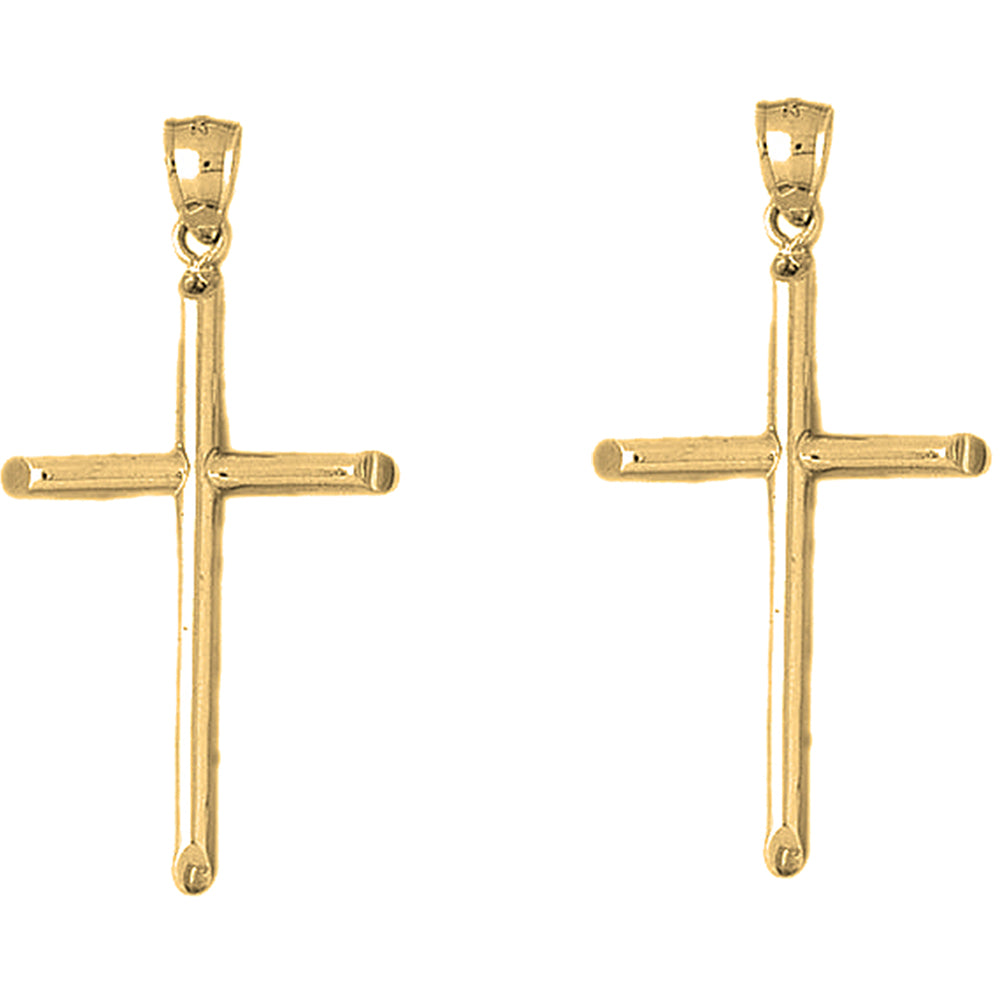 14K or 18K Gold 53mm Hollow Latin Cross Earrings