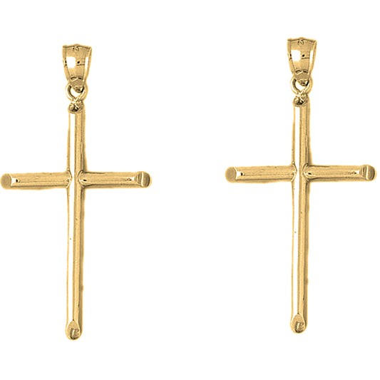 Yellow Gold-plated Silver 53mm Hollow Latin Cross Earrings