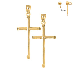 Sterling Silver 43mm Hollow Latin Cross Earrings (White or Yellow Gold Plated)