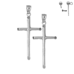 Sterling Silver 43mm Hollow Latin Cross Earrings (White or Yellow Gold Plated)