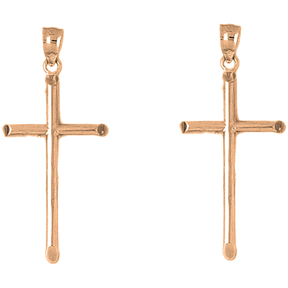 14K or 18K Gold 43mm Hollow Latin Cross Earrings