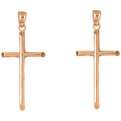 14K or 18K Gold 43mm Hollow Latin Cross Earrings