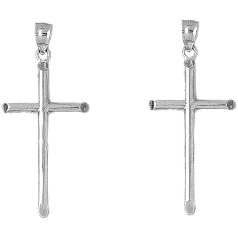 Sterling Silver 43mm Hollow Latin Cross Earrings