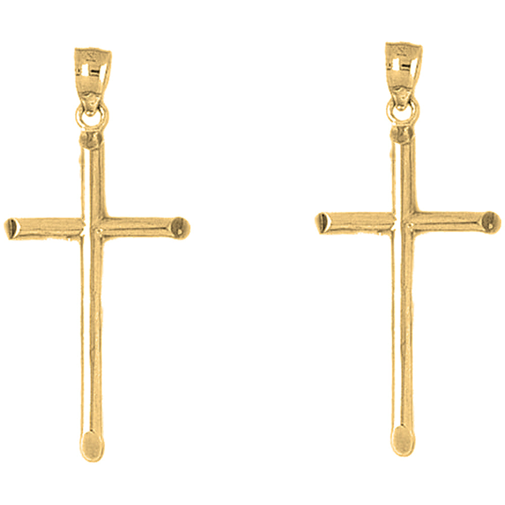 14K or 18K Gold 43mm Hollow Latin Cross Earrings