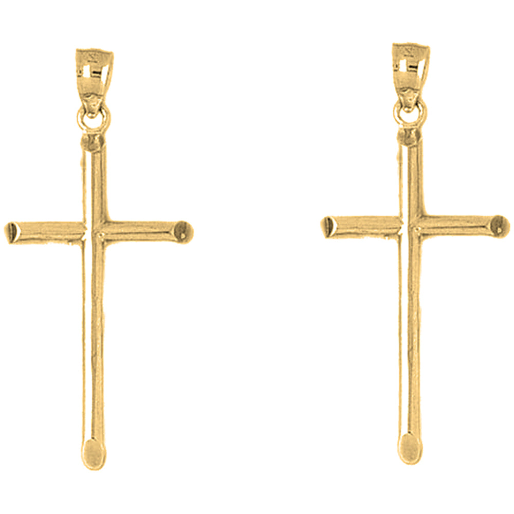 Yellow Gold-plated Silver 43mm Hollow Latin Cross Earrings