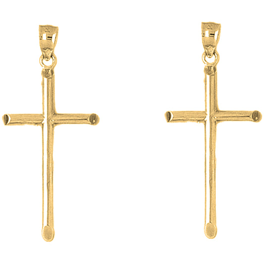 Yellow Gold-plated Silver 43mm Hollow Latin Cross Earrings