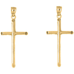 Yellow Gold-plated Silver 43mm Hollow Latin Cross Earrings