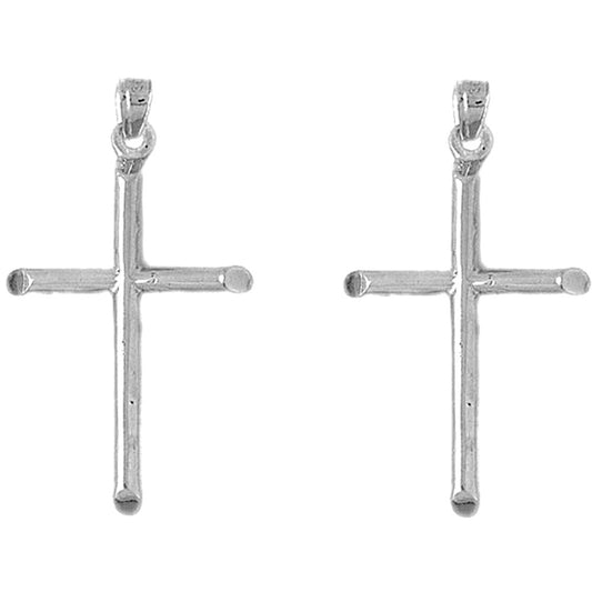 Sterling Silver 40mm Hollow Latin Cross Earrings