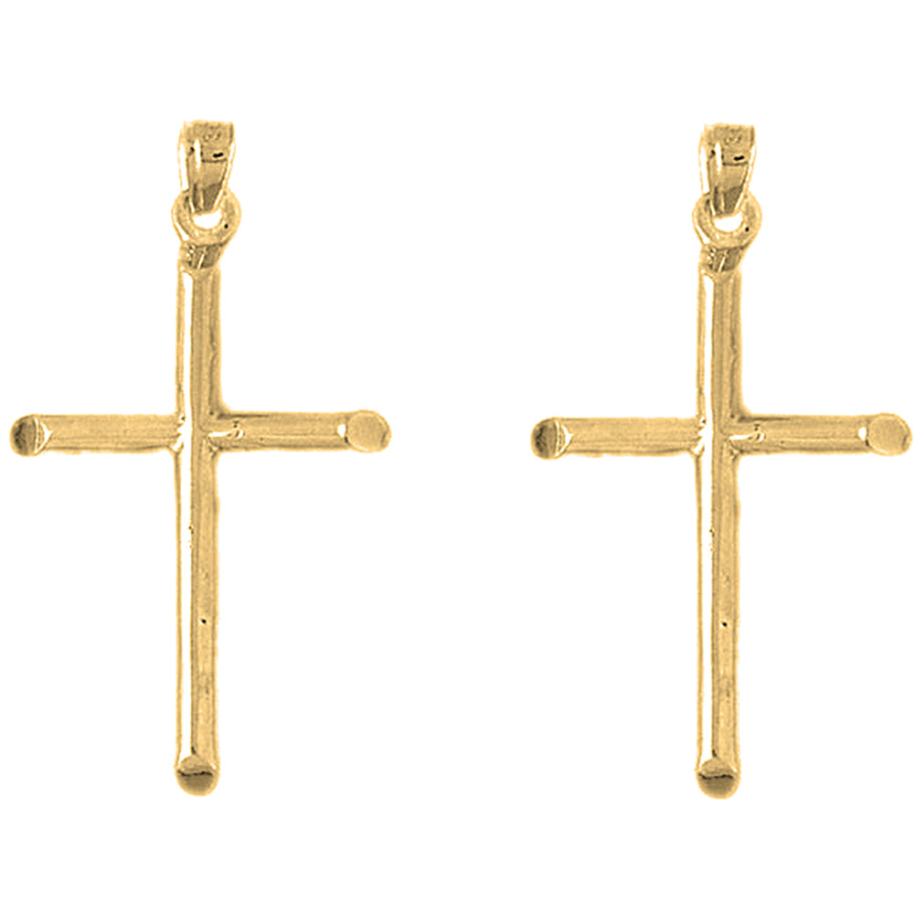 Yellow Gold-plated Silver 40mm Hollow Latin Cross Earrings