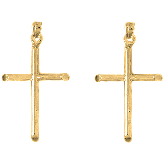 Yellow Gold-plated Silver 40mm Hollow Latin Cross Earrings