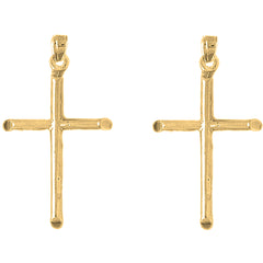 Yellow Gold-plated Silver 40mm Hollow Latin Cross Earrings