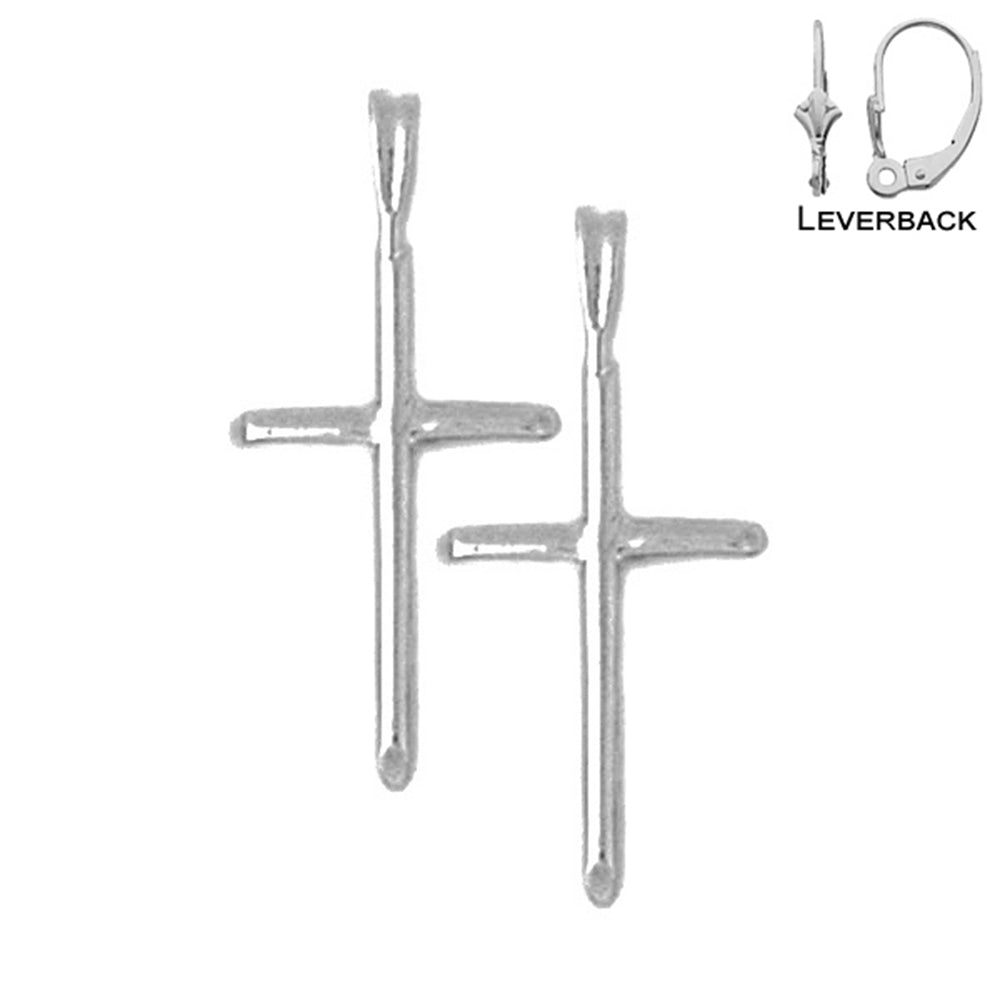 Sterling Silver 25mm Hollow Latin Cross Earrings (White or Yellow Gold Plated)