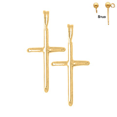 Sterling Silver 25mm Hollow Latin Cross Earrings (White or Yellow Gold Plated)