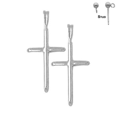 Sterling Silver 25mm Hollow Latin Cross Earrings (White or Yellow Gold Plated)