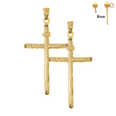Sterling Silver 56mm INRI Cross Earrings (White or Yellow Gold Plated)