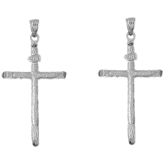 Sterling Silver 56mm INRI Cross Earrings