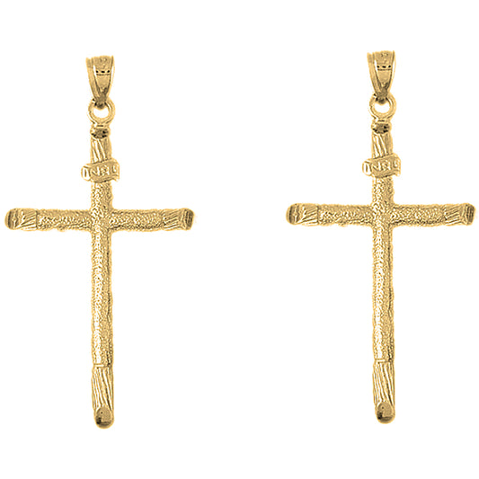 Yellow Gold-plated Silver 56mm INRI Cross Earrings