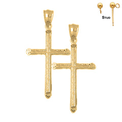 Sterling Silver 43mm Hollow Latin Cross Earrings (White or Yellow Gold Plated)