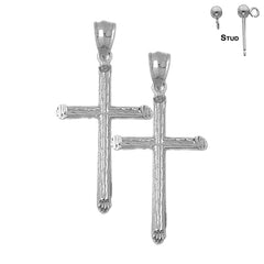 Sterling Silver 43mm Hollow Latin Cross Earrings (White or Yellow Gold Plated)