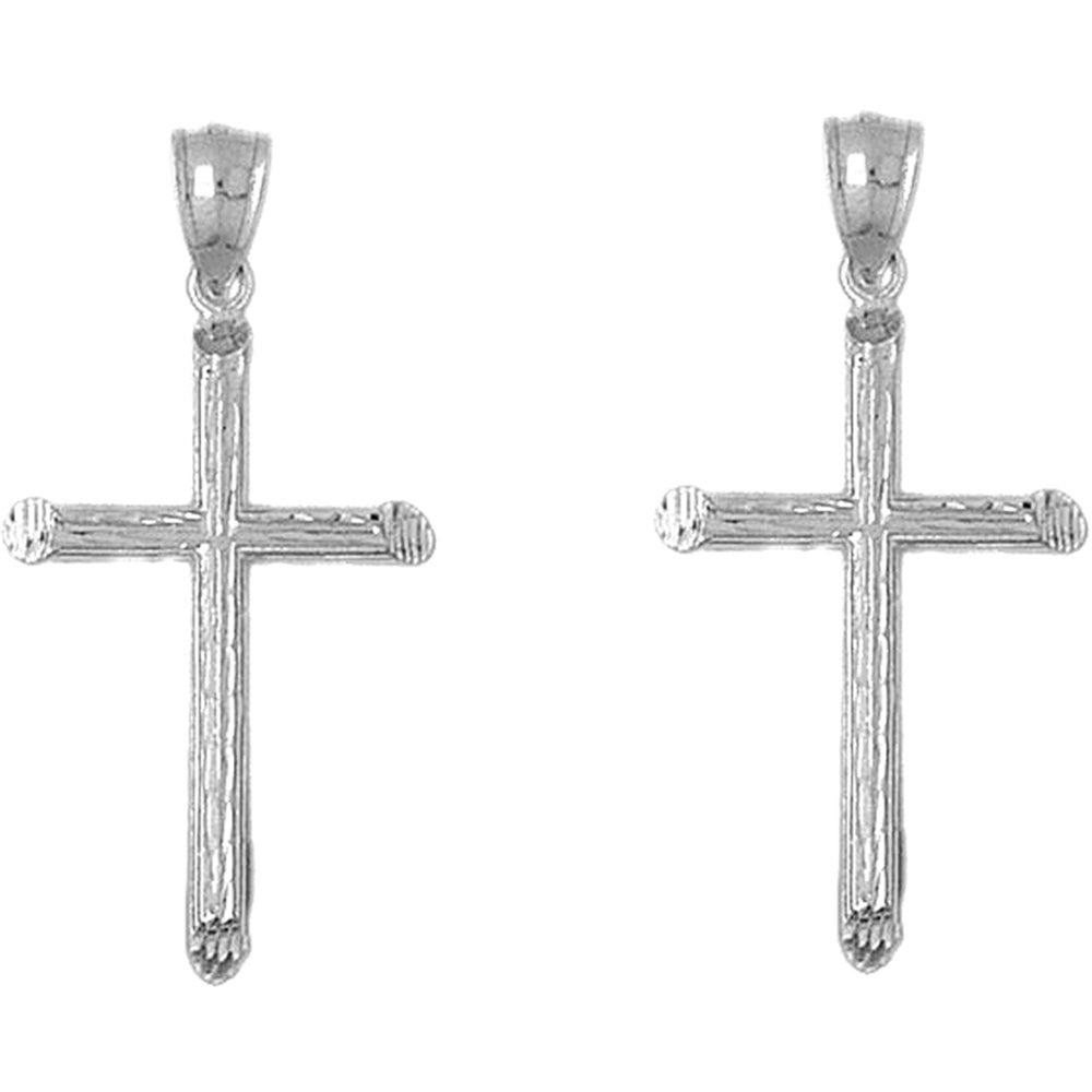 Sterling Silver 43mm Hollow Latin Cross Earrings