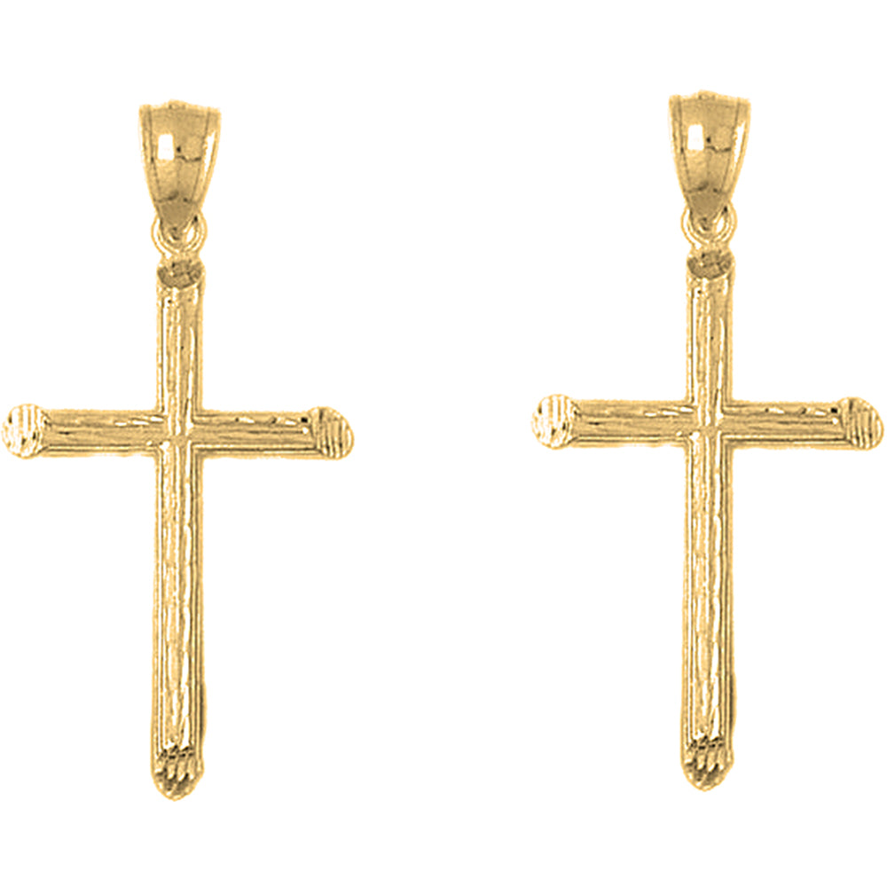 Yellow Gold-plated Silver 43mm Hollow Latin Cross Earrings