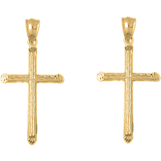 Yellow Gold-plated Silver 43mm Hollow Latin Cross Earrings