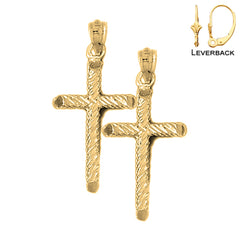 Pendientes de cruz latina hueca de plata de ley de 35 mm (chapados en oro blanco o amarillo)