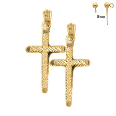 Sterling Silver 35mm Hollow Latin Cross Earrings (White or Yellow Gold Plated)