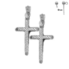 Sterling Silver 35mm Hollow Latin Cross Earrings (White or Yellow Gold Plated)