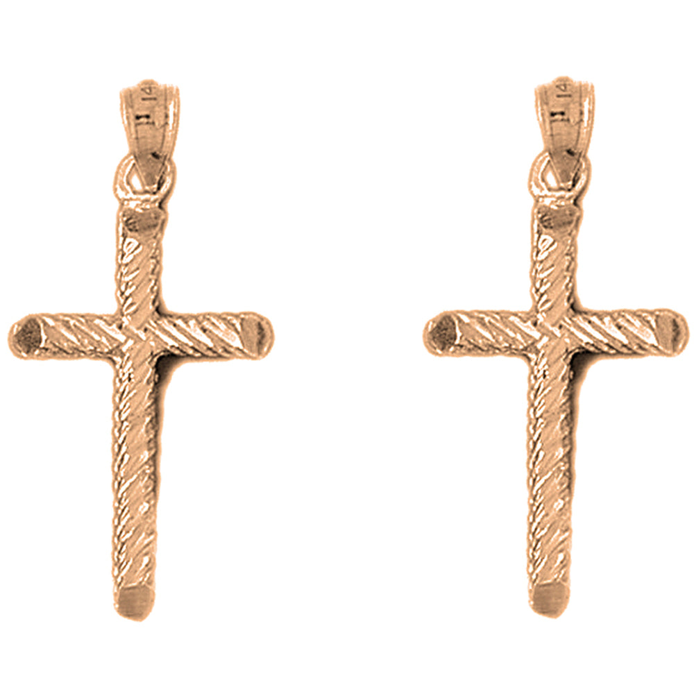 14K or 18K Gold 35mm Hollow Latin Cross Earrings
