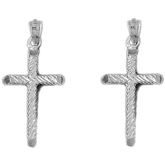Sterling Silver 35mm Hollow Latin Cross Earrings