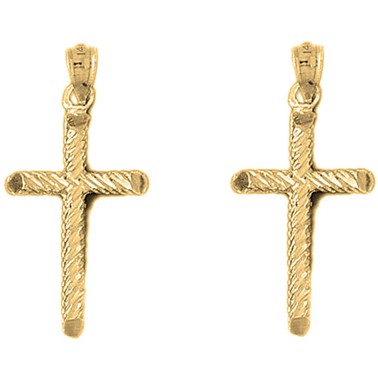 Yellow Gold-plated Silver 35mm Hollow Latin Cross Earrings