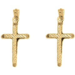 Yellow Gold-plated Silver 35mm Hollow Latin Cross Earrings