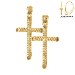 Pendientes de cruz latina hueca de plata de ley de 33 mm (chapados en oro blanco o amarillo)