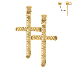 Pendientes de cruz latina hueca de plata de ley de 33 mm (chapados en oro blanco o amarillo)
