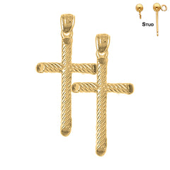 Sterling Silver 33mm Hollow Latin Cross Earrings (White or Yellow Gold Plated)