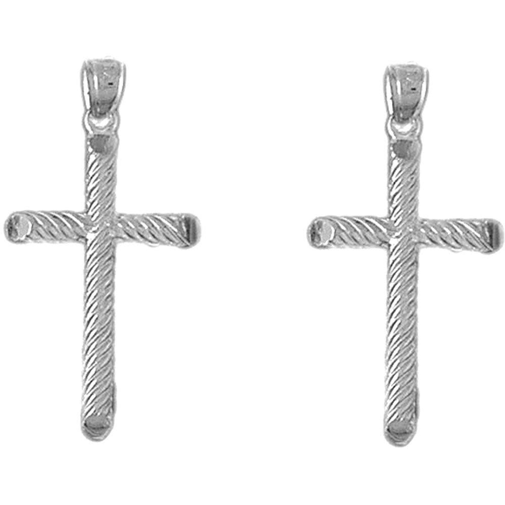 Sterling Silver 33mm Hollow Latin Cross Earrings