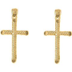 Yellow Gold-plated Silver 33mm Hollow Latin Cross Earrings