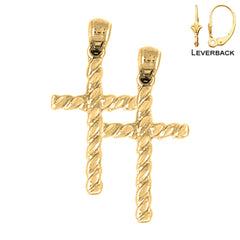 Sterling Silver 27mm Hollow Latin Cross Earrings (White or Yellow Gold Plated)